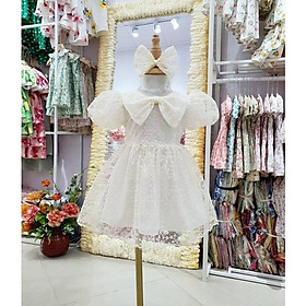 Váy ren trắng công chúa tặng kèm nơ cho bé 4kg đến 18kg