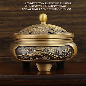 Mua LƯ HƯƠNG XÔNG TRẦM  ĐỐT TRẦM BẰNG ĐỒNG NGUYÊN CHẤT ĐIÊU KHẮC HỌA TIẾT LONG PHỤNG