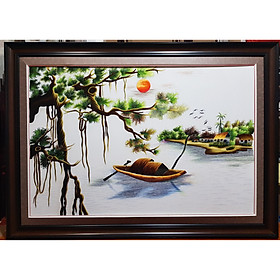 Mua TRANH THÊU TAY NGHỆ THUẬT - CON ĐÒ NHỎ TRÊN BẾN SÔNG