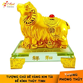 Tượng chú dê vàng đế kính thủy tinh cao cấp - Ngọc Dương Thịnh Vượng - Hàng Nhập Khẩu