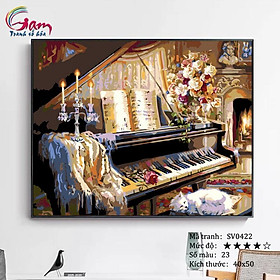 Tranh sơn dầu tự tô số hoá Đàn dương cầm Piano mã SV0422