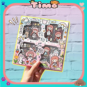 Set 100 sticker cute trang trí sổ tay cô gái 7,5cm x 7,5cm PET chống nước ST32