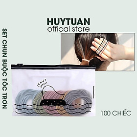 Set 100 chun buộc tóc trơn nhiều màu kèm túi zip