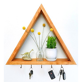 Mua kệ treo tường gỗ thông hình tam giác có móc treo để đựng đồ dùng trong nhà xinh xinh kích thước 30x30x10 cm - sơn vàng