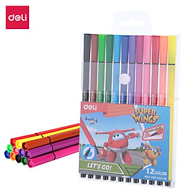 Bút màu nước Super Wings Deli - 12 màu/18 màu/24 màu - 1 vỉ - EC10700 /EC10710 /EC10720