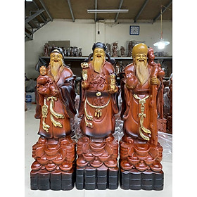 Bộ tượng phật tam đa phúc lộc thọ bằng gỗ hương đá tô làm mầu giả cổ kt cao 50×15×12cm