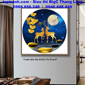 Mua Tranh thêu chữ thập hươu vàng tài lộc ngắm trăng 82362 chưa thêu