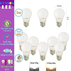 10 Bóng đèn Led 5w bup tròn A50 tiết kiệm điện thân kín chống nước mưa trang trí ngoài trời Posson LB-5x - 10c vàng ko hộp