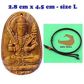 Mặt Phật Hư không tạng đá mắt hổ 4.5 cm kèm vòng cổ dây dù nâu - mặt dây chuyền size lớn - size L, Mặt Phật bản mệnh