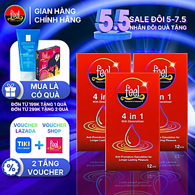 Bộ 3 hộp Bao cao su Feel 4 in 1 | Bao cao su kéo dài thời gian, size 52mm, hộp 12 bao