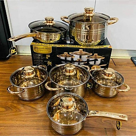 Mua BỘ NỒI 6 MÓN 12 CHI TIẾT CỦA ĐỨC ĐÁY TỪ 5 LỚP VUNG KÍNH CAO CẤP