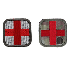 2 Pieces 2 x 2inch Embroidery Sew On Hook & Loop Medic First Aid Red Cross Patches Withe And Camo