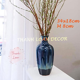 Mua Bình gốm Bát Tràng cao cấp cao 34 cm - Lọ hoa trang trí dáng múi khế - Men xanh hỏa biến