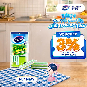 Miếng rửa chén đa năng sợi tre MyJae, miếng rửa chén chống xước 2 mặt, siêu bền đánh bay dầu bẩn