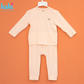 Bộ quần áo dài tay cài vai vải gỗ sồi cao cấp cho bé Haki BM004