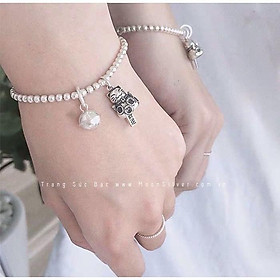Lắc tay bạc nam nữ moonsilver charm mèo thần tài và chuông, bạc ý