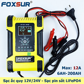 Sạc bình ắc quy 12V 24V 6Ah - 200Ah FOXSUR FBC122412D 12A sạc pin sắt LiFePO4 tự ngắt khi đầy khử sunfat khôi phục ắc quy