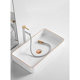 Mua Chậu sứ lavabo màu trắng viền vàng hình chữ nhật