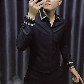 Sơ mi nam trơn viền cổ trắng đen thời trang