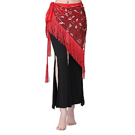 Chiffon Belly Dance Waist Chain Hip Scarf Women Tassels Sequins Belt Costume Red