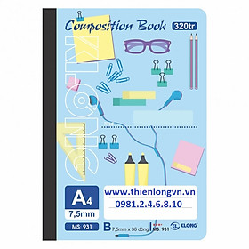 Sổ may dán gáy A4 - 320 trang; Klong 931 xanh biển