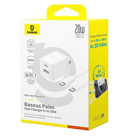 Mua Bộ sạc nhanh nhỏ gọn 2 cổng Baseus Palm U + C 20W (Kèm cáp C to C 60w dài 1M) - Hàng chính hãng