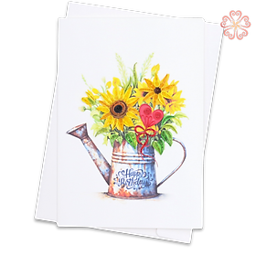 Thiệp Giấy Xoắn Nghệ Thuật - Thiệp Chúc Mừng Sinh Nhật Bình Tưới Hoa - Happy Birthday Sunflowers Watering Card - Happy Birthday - Việt Net - VN2NN111035E1 - 11.5 x 16.5
