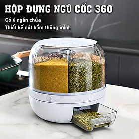 Hộp Đựng Ngũ Cốc Xoay 360 6 ngăn có nút bấm thông minh - K1698