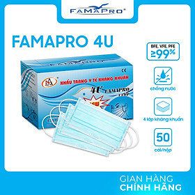 [HỘP - FAMAPRO 4U] - Khẩu trang y tế 4 lớp kháng khuẩn Famapro 4U (50 cái/ hộp )