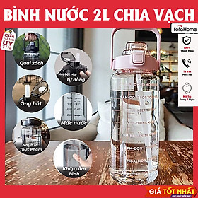 Bình Nước 2 Lít Có Vạch Chia Nhắc Giờ Dành Cho Người Lười Uống Nước, Bình Đựng Nước Thể Thao 2L Kèm Ống Hút Tiện Dụng  (Chọn Màu) - Hồng