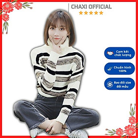 Áo len nữ cổ lọ sọc màu kiểu Hàn siêu cute – DL28264 - Hàng Quảng Châu