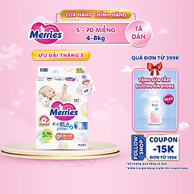 Tã/bỉm dán Merries size S - 70 miếng (dành cho bé 4 - 8kg)