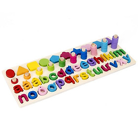 Bảng chữ cái tiếng việt và số cho bé kèm hình khối cột tính bậc thang, đồ chơi học tập, bảng ghép hình bằng gỗ thuộc giáo cụ Montessori giúp phát triển trí tuệ và kỹ năng cho trẻ Sk02
