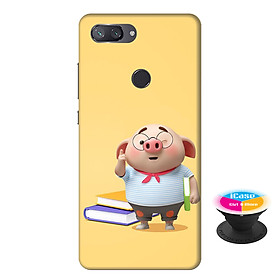 Ốp lưng nhựa dẻo dành cho Xiaomi Mi 8 Lite in hình Heo Con Mọt Sách - Tặng Popsocket in logo iCase - Hàng Chính Hãng