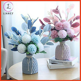 Hoa giả, bình cúc Pingpong phong cách Hàn Quốc (Cả bình và hoa) trang trí nhà cửa, cửa hàng, văn phòng, lớp học