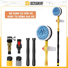 Dụng Cụ Rửa Xe Hơi Ô Tô Tự Xoay 360 Độ, Rửa Xe Hơi Kết Hợp Bàn Chải Cọ Tự Động, Xoay Tròn 360, Tháo Lắp Dễ Dàng