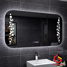 Mua Gương cảm ứng Groves chữ nhật ngang có sấy gương  đồng hồ và hoa văn Gcnhv-D800x600 mm