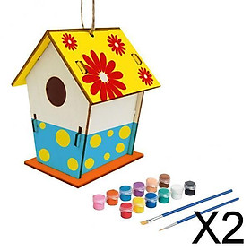 2xDIY Bird House Unpainted Build Wooden Hanging Painting Birdhouse Kit Craft A
