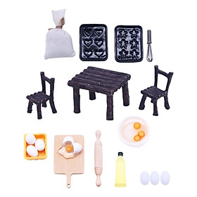 1:12 Scale Dollhouse Cookware Miniature Egg, Rolling Pin,Egg Bowl, Olive Oil Pretend Play Toy Set Desk and Chair Decorations Life Scene Gift