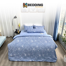 Bộ ga giường  KBedding by Everon KMTP 111 Microtencel Xanh in hoa (4 món) - 180x200cm