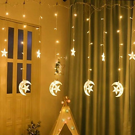 Bộ đèn led rèm trăng sao dài 5 mét 12 đèn led có phích nối điện màu vàng nắng trang trí ngoài trời siêu xinh