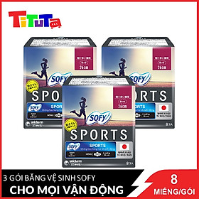 Combo 3 Băng Vệ Sinh Sofy Sports 26 Cm Chống Trào Trong Mọi Chuyển Động 8 Miếngx3