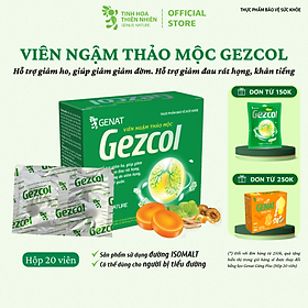 Viên ngậm thảo mộc Gezcol Hỗ trợ giảm ho, giảm đờm, giảm đau rát họng, khản tiếng (Hộp 20 viên)  - Genat