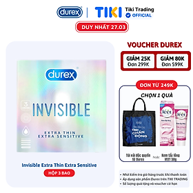 Bao cao su Durex Invisible Extra Thin Extra Sensitive 1 Hộp 3 Bao