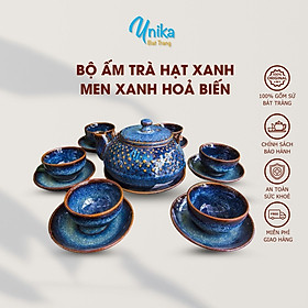 Mua Bộ ấm trà hạt to men xanh hỏa biến - Bộ ấm trà gốm Bát Tràng