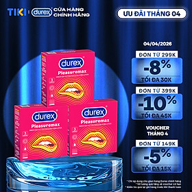 Combo 3 bao cao su Durex Pleasuremax gân gai tăng khoái cảm (size 56mm, 3 bao/hộp)