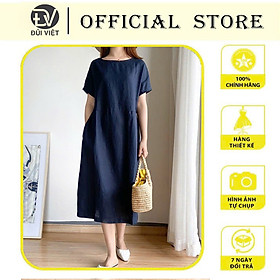 Đầm Linen suông cổ tròn ngắn tay, form suông dài trơn chất liệu linen mềm mát, dễ chịu khi mặc Đũi Việt