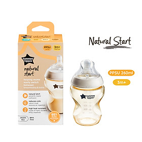 Bình sữa PPSU ty siêu mềm tự nhiên Tommee Tippee Natural Start 260ml, núm ty đi kèm 3-6 tháng