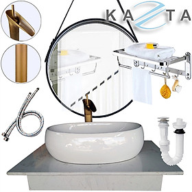 Mua Combo Lavabo Đặt Bàn Đá Kèm Vòi Nóng Lạnh Giả Cổ  Gương Dây Da  Giá Treo Khăn Đa Năng KAZTA KZ-CBB04G