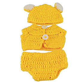 Set of 3pcs Knitted Pig Pattern Bellyband Hat Underpants Suit Clothes for 10''-11''Reborn Baby Girl Doll Complete Look Yellow